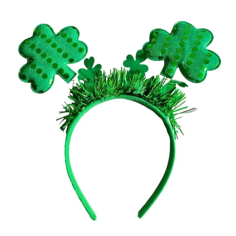 Green Tinsel Shamrock Leprechaun Headgear for Saint Patricks Day Gifts Party Headpiece Headband Holiday