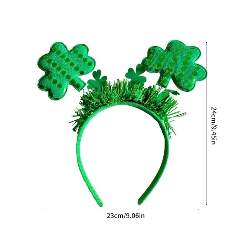 Green Tinsel Shamrock Leprechaun Headgear for Saint Patricks Day Gifts Party Headpiece Headband Holiday