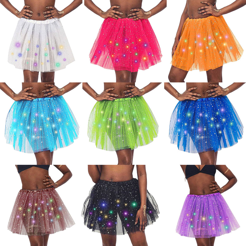 Halloween Cosplay Women Star Sequins Mesh Pleated Tulle Princess Skirt With LED Skirt Party Dancing Miniskirt Costume Clothing