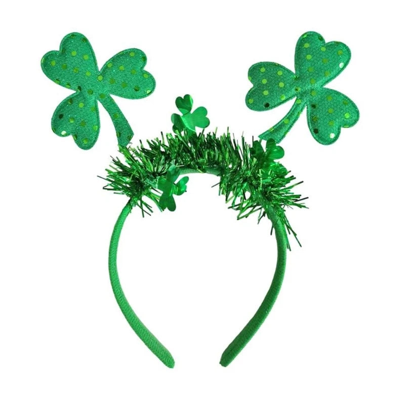 Green Tinsel Shamrock Leprechaun Headgear for Saint Patricks Day Gifts Party Headpiece Headband Holiday