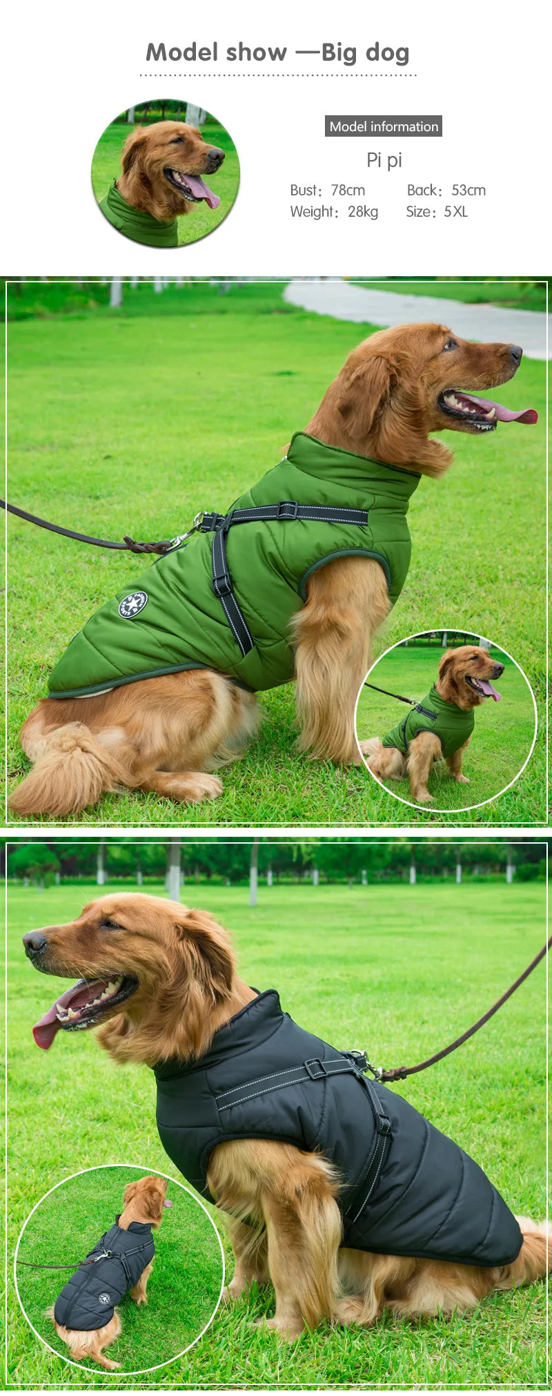 Waterproof Winter Coat for Large Dogs - Comfort and Protection with Integrated Harness, Ideal for Labrador, French Bulldog, Chihuahua and Other Breeds - Keep Your Pet Warm and Stylish in the Cold