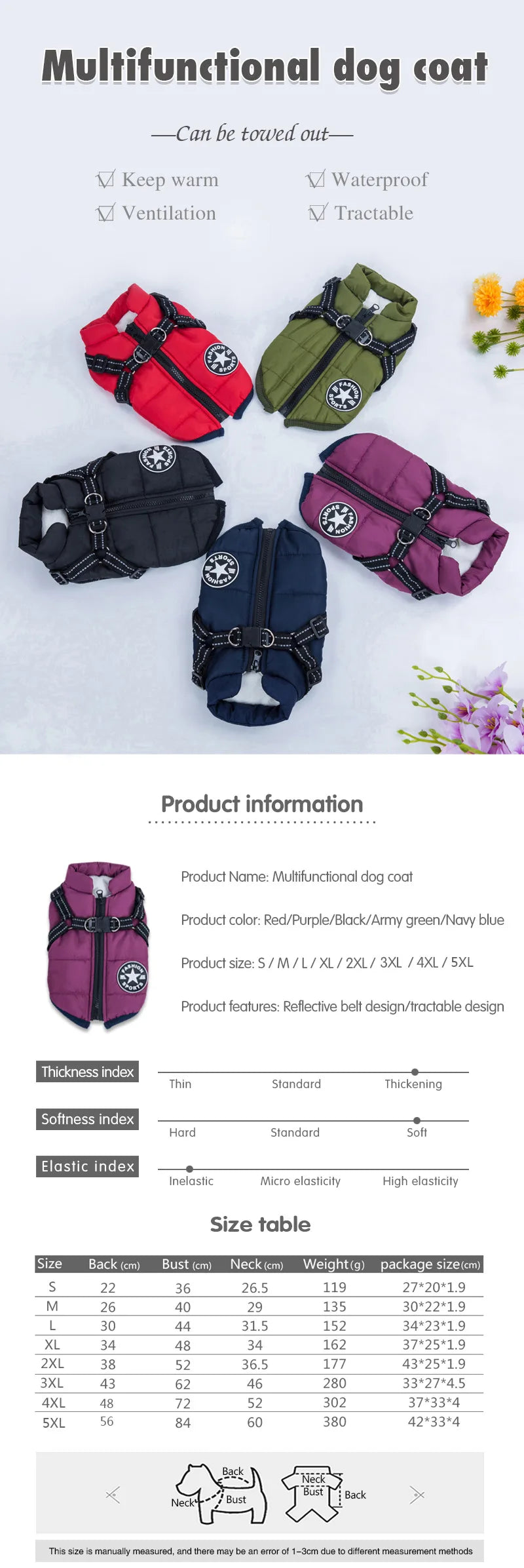 Waterproof Winter Coat for Large Dogs - Comfort and Protection with Integrated Harness, Ideal for Labrador, French Bulldog, Chihuahua and Other Breeds - Keep Your Pet Warm and Stylish in the Cold
