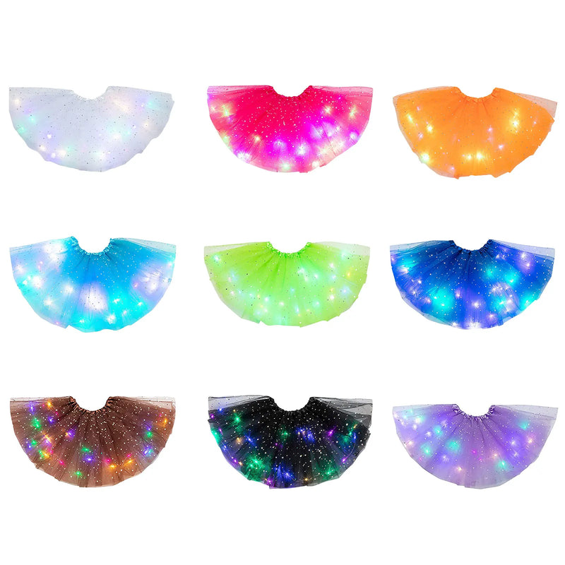 Halloween Cosplay Women Star Sequins Mesh Pleated Tulle Princess Skirt With LED Skirt Party Dancing Miniskirt Costume Clothing