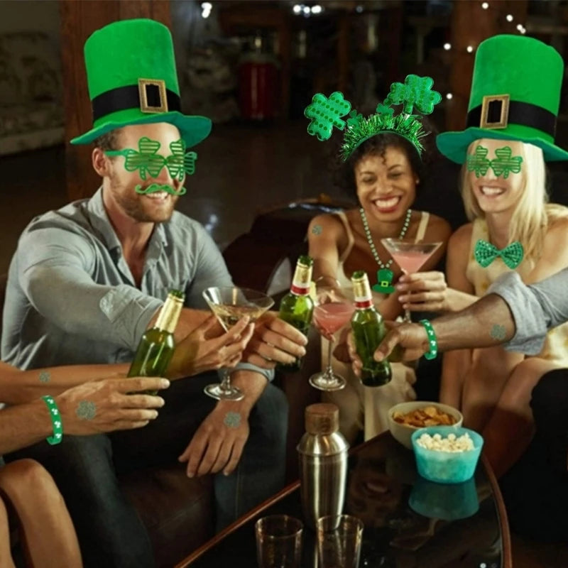 Green Tinsel Shamrock Leprechaun Headgear for Saint Patricks Day Gifts Party Headpiece Headband Holiday