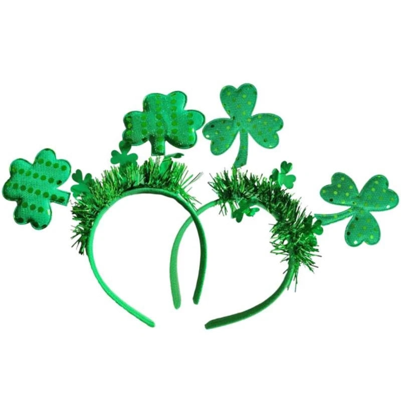 Green Tinsel Shamrock Leprechaun Headgear for Saint Patricks Day Gifts Party Headpiece Headband Holiday