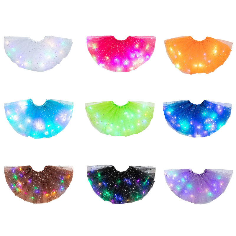 Halloween Cosplay Women Star Sequins Mesh Pleated Tulle Princess Skirt With LED Skirt Party Dancing Miniskirt Costume Clothing